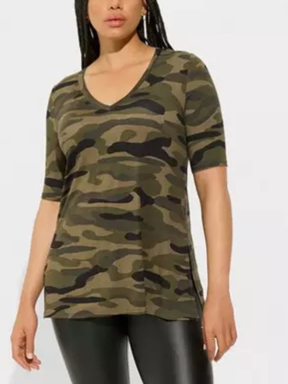 Torrid Women's Size 1X Green Camo Favorite Tunic Super Soft V-Neck Tee